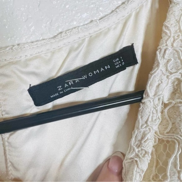 Zara lace fitted short sleeve wedding bridal bride mini dress S - Picture 6 of 8